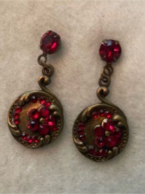 Anne Koplik Vintage-Inspired Red Crystal Drop Earrings